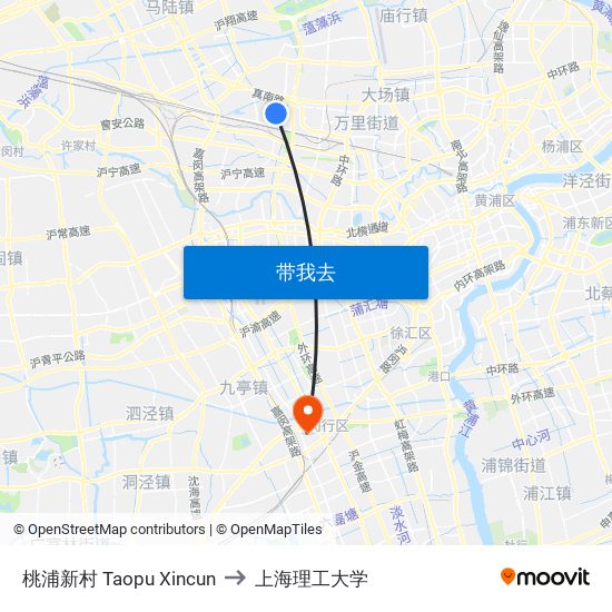 桃浦新村 Taopu Xincun to 上海理工大学 map