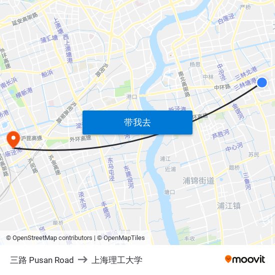 三路 Pusan Road to 上海理工大学 map