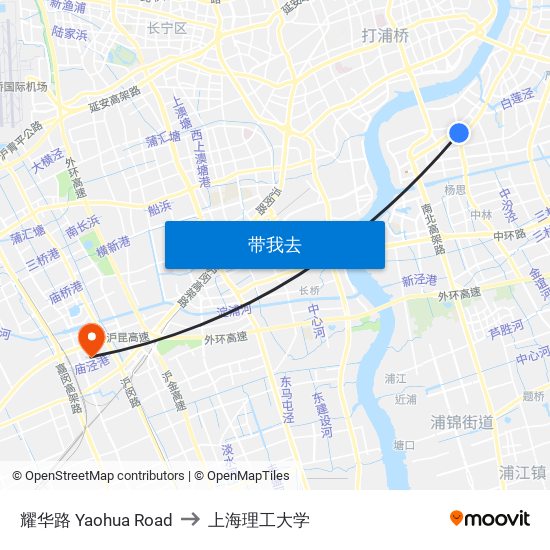 耀华路 Yaohua Road to 上海理工大学 map