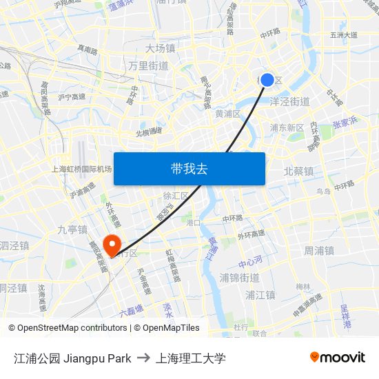 江浦公园 Jiangpu Park to 上海理工大学 map