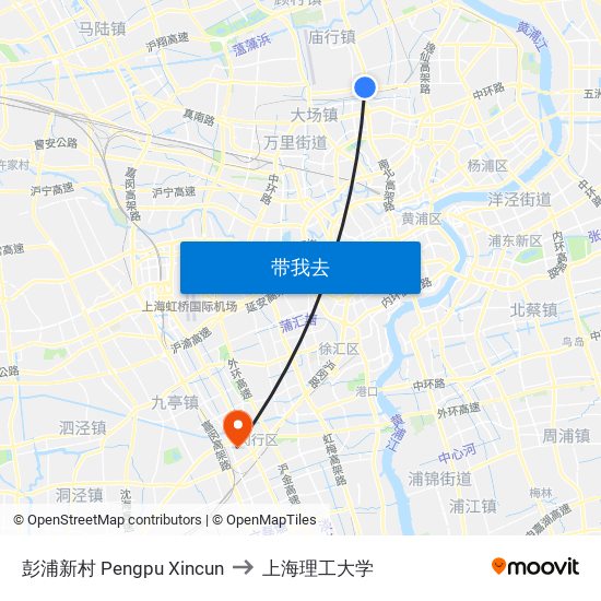 彭浦新村 Pengpu Xincun to 上海理工大学 map