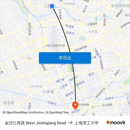 金沙江西路 West Jinshajiang Road to 上海理工大学 map