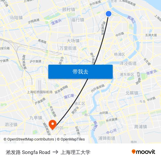 淞发路 Songfa Road to 上海理工大学 map