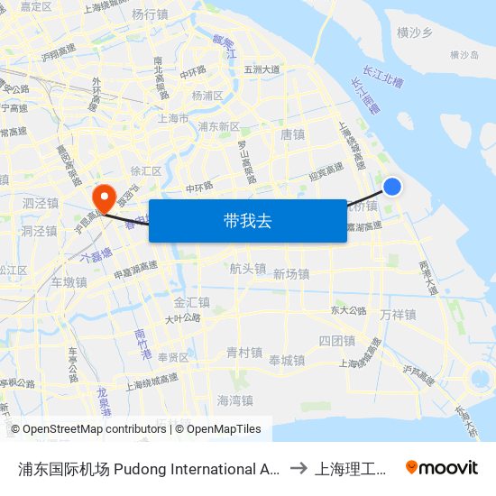 浦东国际机场 Pudong International Airport to 上海理工大学 map