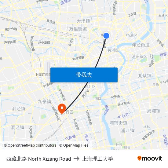 西藏北路 North Xizang Road to 上海理工大学 map