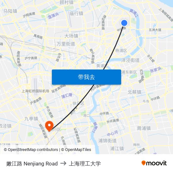 嫩江路 Nenjiang Road to 上海理工大学 map