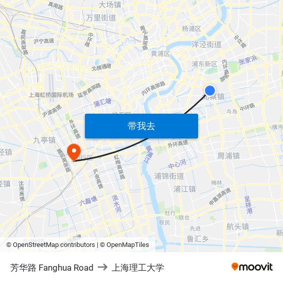 芳华路 Fanghua Road to 上海理工大学 map