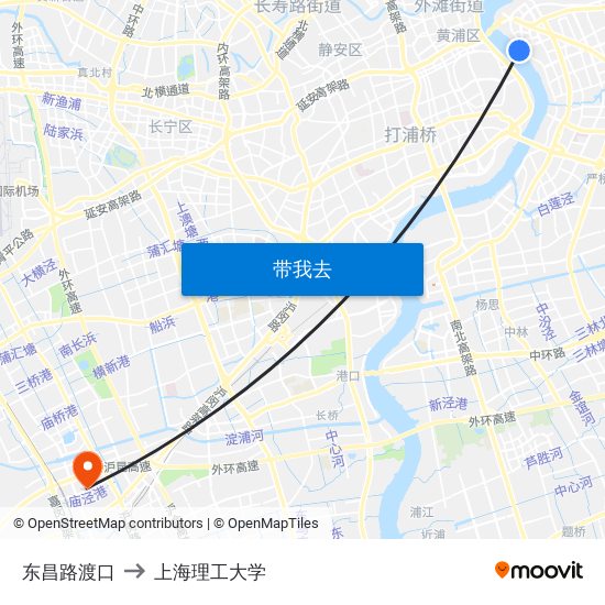 东昌路渡口 to 上海理工大学 map