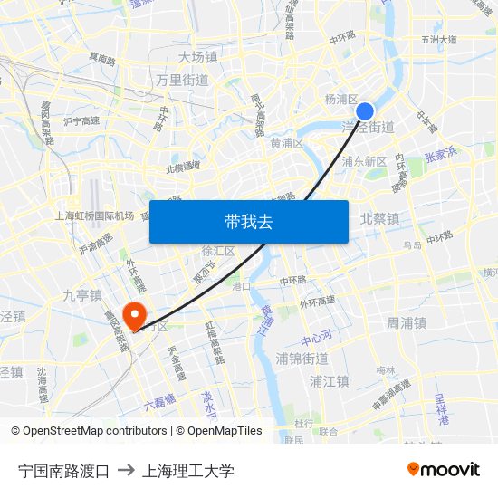 宁国南路渡口 to 上海理工大学 map
