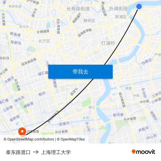 泰东路渡口 to 上海理工大学 map