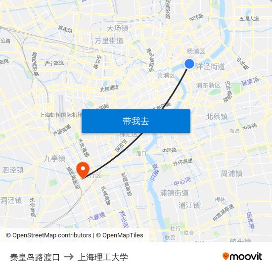 秦皇岛路渡口 to 上海理工大学 map