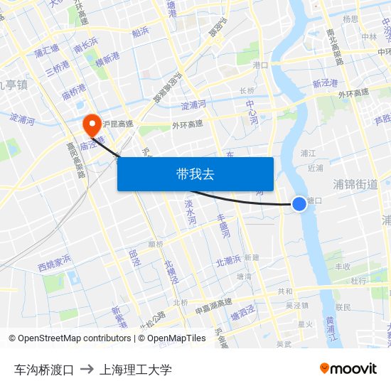 车沟桥渡口 to 上海理工大学 map