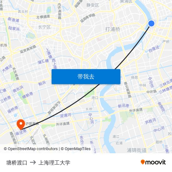 塘桥渡口 to 上海理工大学 map