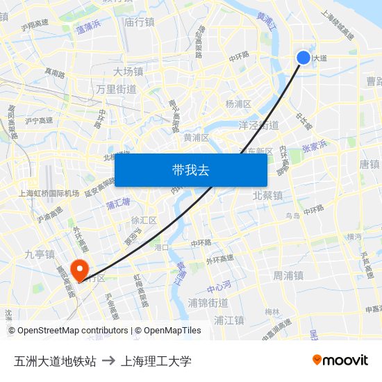 五洲大道地铁站 to 上海理工大学 map