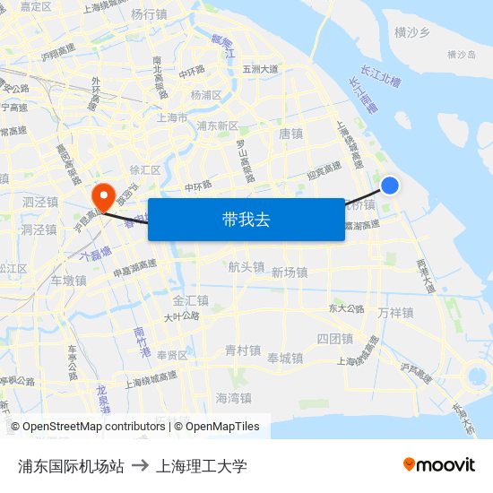 浦东国际机场站 to 上海理工大学 map