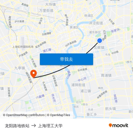 龙阳路地铁站 to 上海理工大学 map