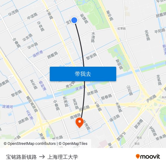 宝铭路新镇路 to 上海理工大学 map