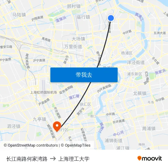 长江南路何家湾路 to 上海理工大学 map