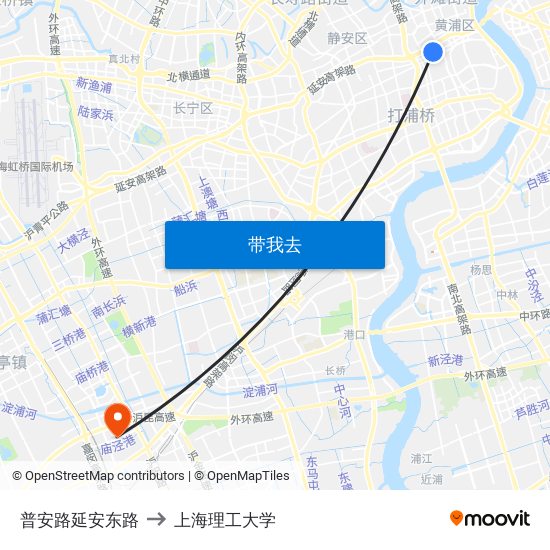 普安路延安东路 to 上海理工大学 map