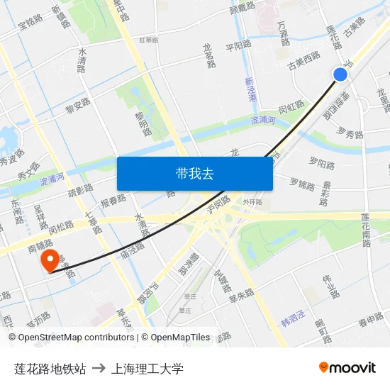 莲花路地铁站 to 上海理工大学 map