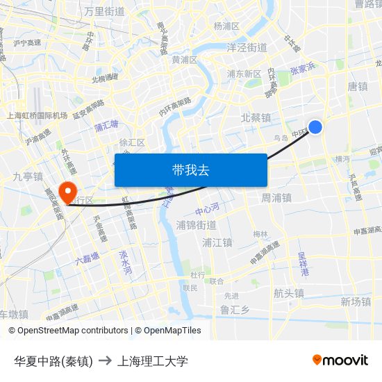 华夏中路(秦镇) to 上海理工大学 map