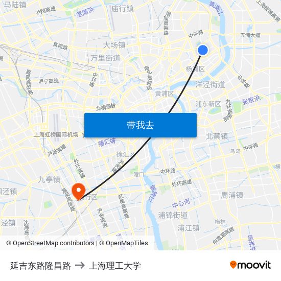 延吉东路隆昌路 to 上海理工大学 map