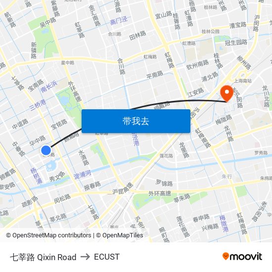 七莘路 Qixin Road to ECUST map