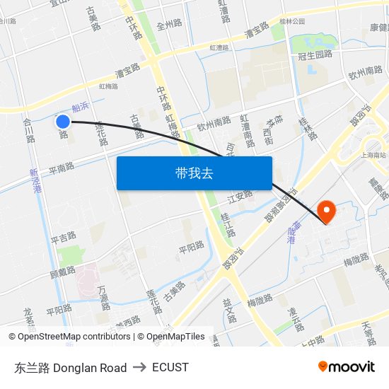 东兰路 Donglan Road to ECUST map