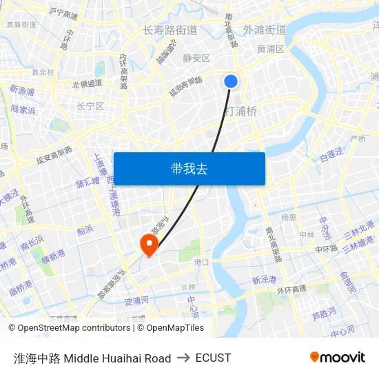 淮海中路 Middle Huaihai Road to ECUST map