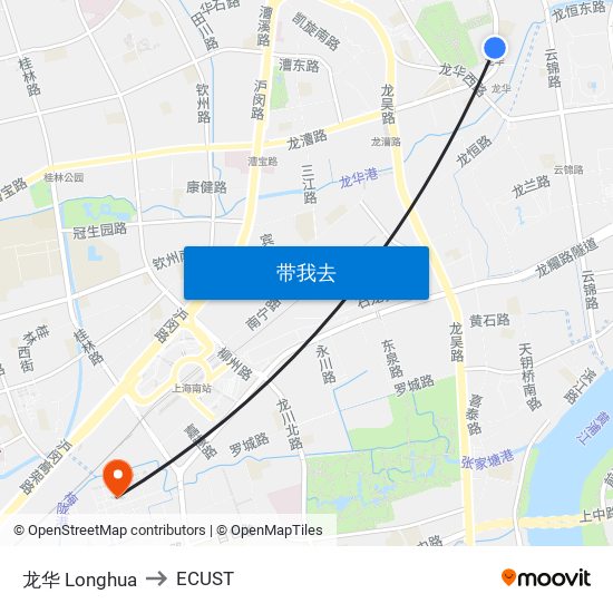龙华 Longhua to ECUST map