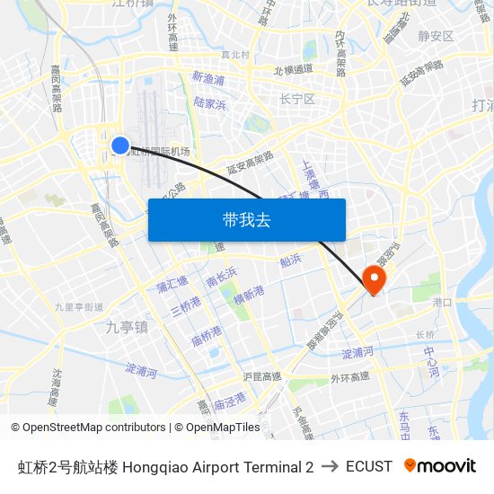 虹桥2号航站楼 Hongqiao Airport Terminal 2 to ECUST map