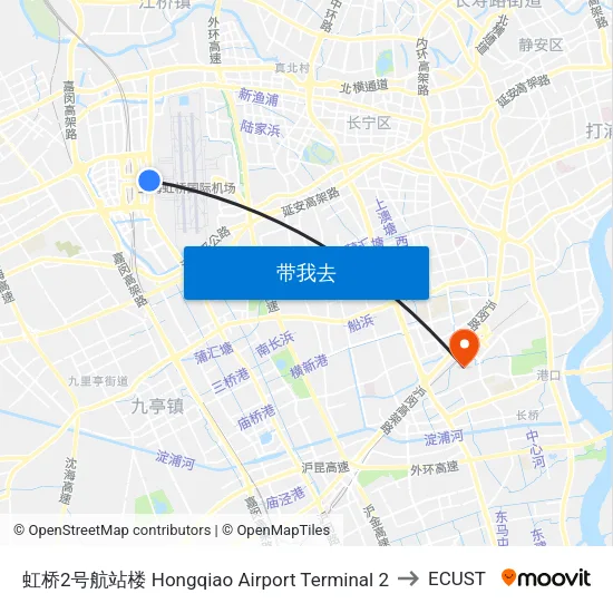 虹桥2号航站楼 Hongqiao Airport Terminal 2 to ECUST map