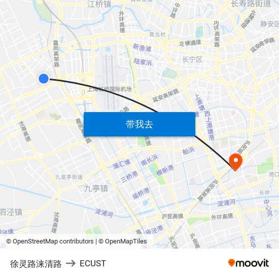 徐灵路涞清路 to ECUST map