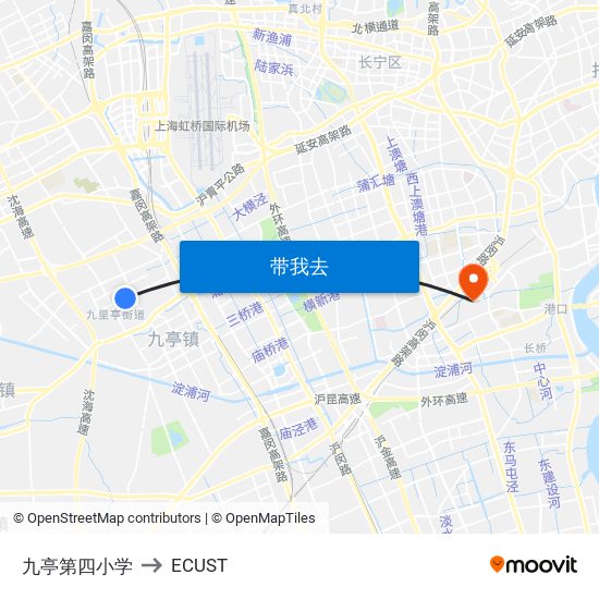 九亭第四小学 to ECUST map