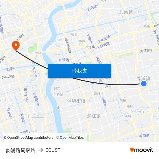 韵浦路周康路 to ECUST map