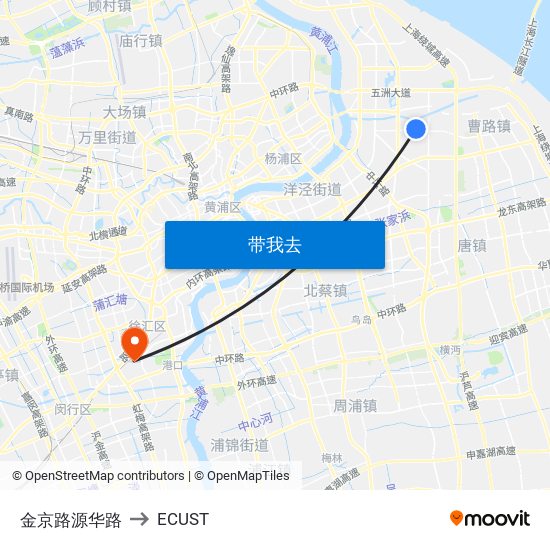 金京路源华路 to ECUST map