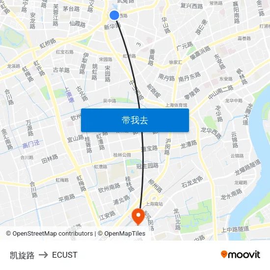 凯旋路 to ECUST map
