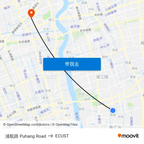 浦航路 Puhang Road to ECUST map