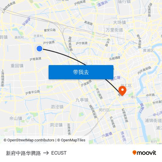 新府中路华腾路 to ECUST map