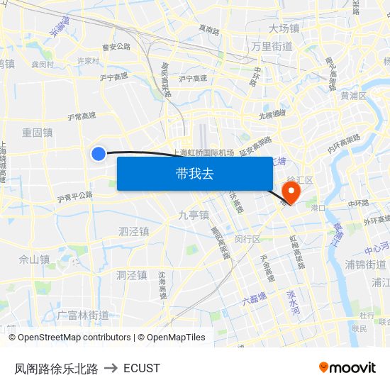 凤阁路徐乐北路 to ECUST map