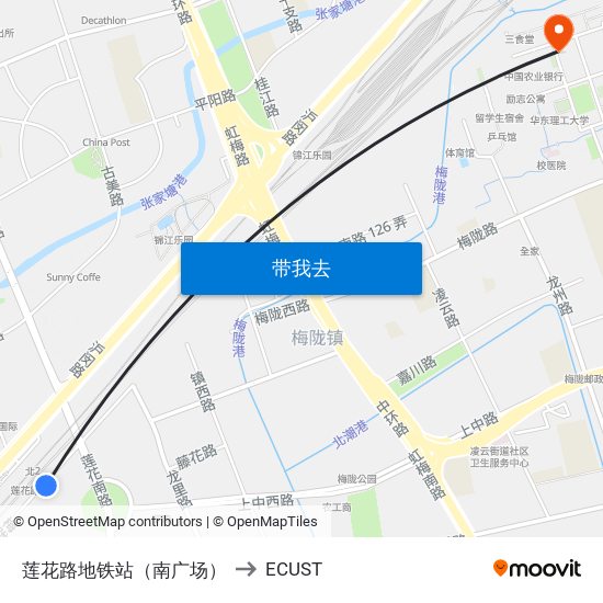 莲花路地铁站（南广场） to ECUST map