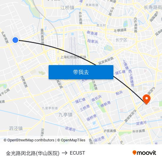 金光路闵北路(华山医院) to ECUST map