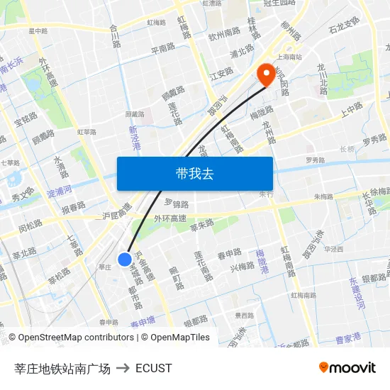 莘庄地铁站南广场 to ECUST map