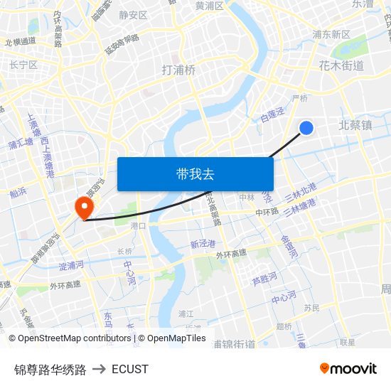 锦尊路华绣路 to ECUST map