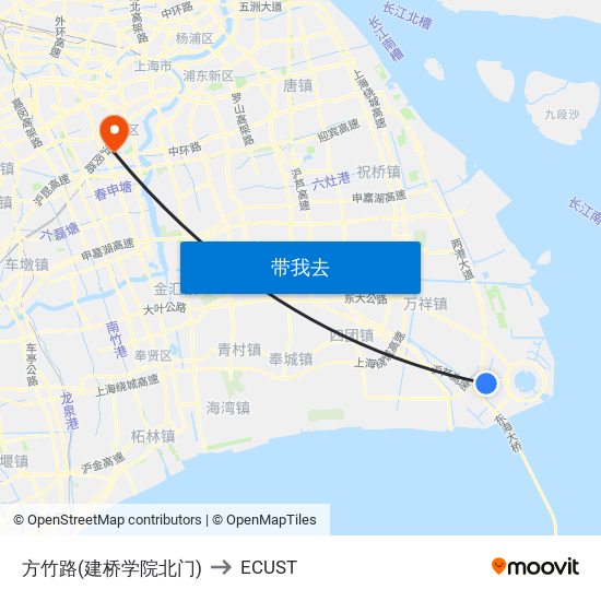方竹路(建桥学院北门) to ECUST map