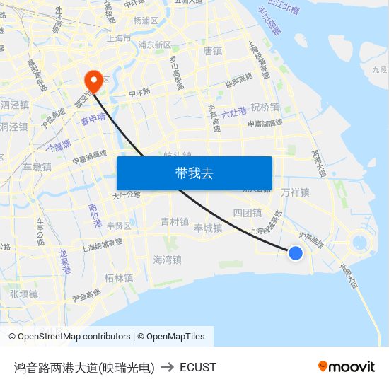 鸿音路两港大道(映瑞光电) to ECUST map