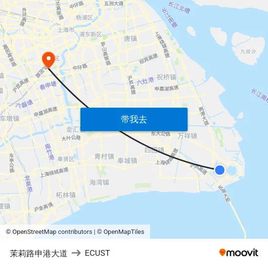 茉莉路申港大道 to ECUST map