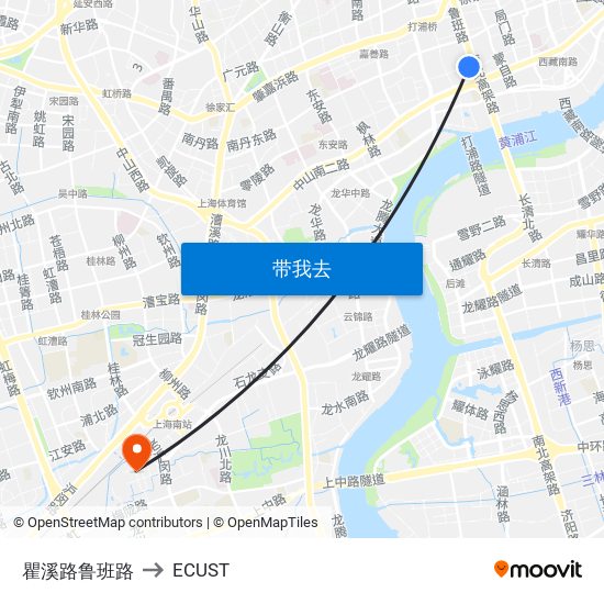 瞿溪路鲁班路 to ECUST map