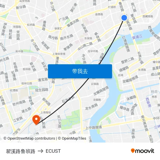 瞿溪路鲁班路 to ECUST map
