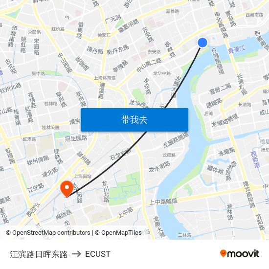 江滨路日晖东路 to ECUST map